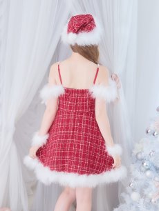 画像18: 【即日発送！】【サンタコス 5点セット】【S-XLサイズ/1カラー】リボンキャミソールフレアツイードサンタコスプレ[OF04] (18)