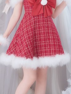 画像20: 【即日発送！】【サンタコス 5点セット】【S-XLサイズ/1カラー】リボンキャミソールフレアツイードサンタコスプレ[OF04] (20)