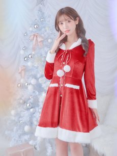 画像2: 【即日発送!】【サンタコス 1点セット】【S-Lサイズ/1カラー】ワンピースコート風サンタ[OF04] (2)