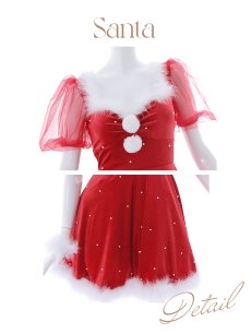画像18: SALE!【即日発送】【サンタコス 4点セット】【S-Lサイズ/1カラー】ベロアパールフレアスカートサンタコスプレ[OF04] (18)