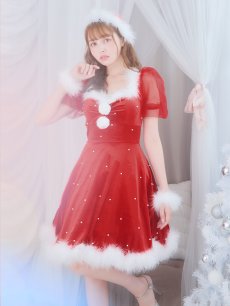 画像5: SALE!【即日発送】【サンタコス 4点セット】【S-Lサイズ/1カラー】ベロアパールフレアスカートサンタコスプレ[OF04] (5)