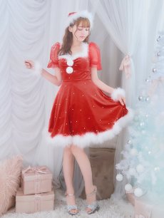 画像6: SALE!【即日発送】【サンタコス 4点セット】【S-Lサイズ/1カラー】ベロアパールフレアスカートサンタコスプレ[OF04] (6)