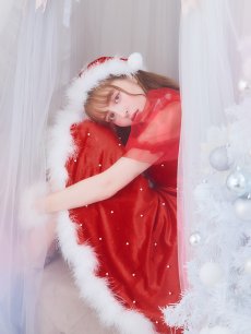 画像10: SALE!【即日発送】【サンタコス 4点セット】【S-Lサイズ/1カラー】ベロアパールフレアスカートサンタコスプレ[OF04] (10)