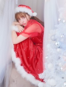 画像12: SALE!【即日発送】【サンタコス 4点セット】【S-Lサイズ/1カラー】ベロアパールフレアスカートサンタコスプレ[OF04] (12)