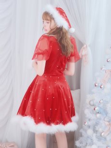 画像15: SALE!【即日発送】【サンタコス 4点セット】【S-Lサイズ/1カラー】ベロアパールフレアスカートサンタコスプレ[OF04] (15)