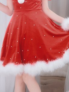 画像17: SALE!【即日発送】【サンタコス 4点セット】【S-Lサイズ/1カラー】ベロアパールフレアスカートサンタコスプレ[OF04] (17)