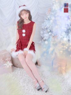 画像1: 【即日発送！】【サンタコス 5点セット】【S-Lサイズ/2カラー】サテンリボンファーサンタコスプレ[OF04] (1)