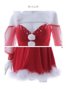 画像24: 【即日発送】【サンタコス 3点セット】【XS-XLサイズ/2カラー】シアーチュールオフショルダーサンタコスプレ[OF04] (24)
