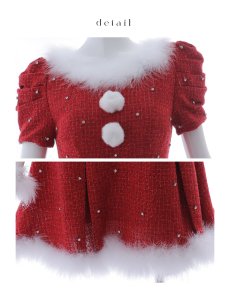 画像29: 【即日発送！】【サンタコス 4点セット】【XS-XLサイズ/3カラー】ツイードビジュープリーツスカートサンタコスプレ[OF04] (29)