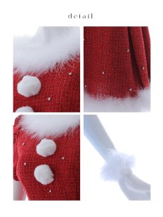 画像30: 【即日発送！】【サンタコス 4点セット】【XS-XLサイズ/3カラー】ツイードビジュープリーツスカートサンタコスプレ[OF04] (30)