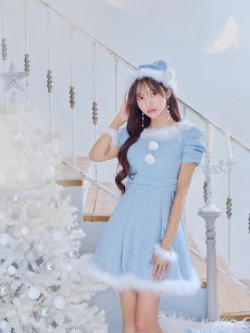 画像14: 【即日発送！】【サンタコス 4点セット】【XS-XLサイズ/3カラー】ツイードビジュープリーツスカートサンタコスプレ[OF04] (14)