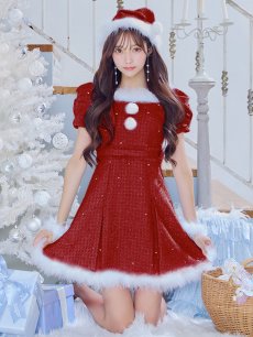 画像24: 【即日発送！】【サンタコス 4点セット】【XS-XLサイズ/3カラー】ツイードビジュープリーツスカートサンタコスプレ[OF04] (24)
