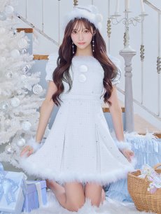 画像26: 【即日発送！】【サンタコス 4点セット】【XS-XLサイズ/3カラー】ツイードビジュープリーツスカートサンタコスプレ[OF04] (26)