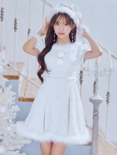 画像27: 【即日発送！】【サンタコス 4点セット】【XS-XLサイズ/3カラー】ツイードビジュープリーツスカートサンタコスプレ[OF04] (27)