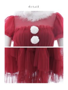 画像21: 【即日発送！】【サンタコス 3点セット】【S-Lサイズ/1カラー】シースルーフリルチュールサンタコスプレ[OF04] (21)