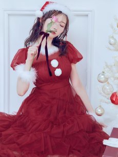 画像10: 【即日発送！】【サンタコス 3点セット】【S-Lサイズ/1カラー】シースルーフリルチュールサンタコスプレ[OF04] (10)