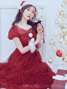 画像11: 【即日発送！】【サンタコス 3点セット】【S-Lサイズ/1カラー】シースルーフリルチュールサンタコスプレ[OF04] (11)