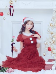 画像12: 【即日発送！】【サンタコス 3点セット】【S-Lサイズ/1カラー】シースルーフリルチュールサンタコスプレ[OF04] (12)