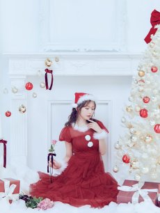 画像13: 【即日発送！】【サンタコス 3点セット】【S-Lサイズ/1カラー】シースルーフリルチュールサンタコスプレ[OF04] (13)