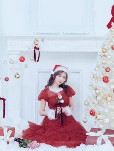 画像14: 【即日発送！】【サンタコス 3点セット】【S-Lサイズ/1カラー】シースルーフリルチュールサンタコスプレ[OF04] (14)