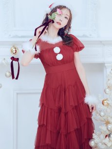 画像16: 【即日発送！】【サンタコス 3点セット】【S-Lサイズ/1カラー】シースルーフリルチュールサンタコスプレ[OF04] (16)