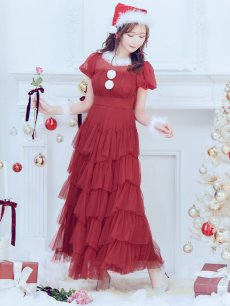 画像17: 【即日発送！】【サンタコス 3点セット】【S-Lサイズ/1カラー】シースルーフリルチュールサンタコスプレ[OF04] (17)