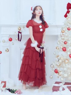 画像18: 【即日発送！】【サンタコス 3点セット】【S-Lサイズ/1カラー】シースルーフリルチュールサンタコスプレ[OF04] (18)