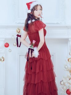 画像19: 【即日発送！】【サンタコス 3点セット】【S-Lサイズ/1カラー】シースルーフリルチュールサンタコスプレ[OF04] (19)