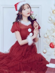 画像2: 【即日発送！】【サンタコス 3点セット】【S-Lサイズ/1カラー】シースルーフリルチュールサンタコスプレ[OF04] (2)