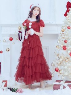 画像4: 【即日発送！】【サンタコス 3点セット】【S-Lサイズ/1カラー】シースルーフリルチュールサンタコスプレ[OF04] (4)