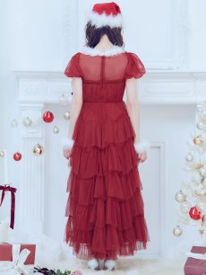 画像5: 【即日発送！】【サンタコス 3点セット】【S-Lサイズ/1カラー】シースルーフリルチュールサンタコスプレ[OF04] (5)