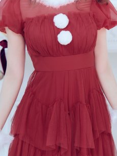 画像6: 【即日発送！】【サンタコス 3点セット】【S-Lサイズ/1カラー】シースルーフリルチュールサンタコスプレ[OF04] (6)