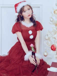 画像8: 【即日発送！】【サンタコス 3点セット】【S-Lサイズ/1カラー】シースルーフリルチュールサンタコスプレ[OF04] (8)