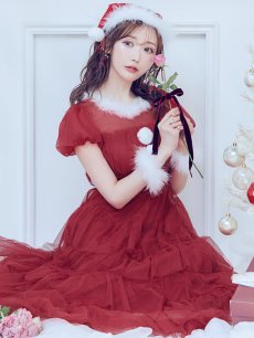 画像9: 【即日発送！】【サンタコス 3点セット】【S-Lサイズ/1カラー】シースルーフリルチュールサンタコスプレ[OF04] (9)