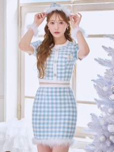 画像8: 【即日発送！】【サンタコス 4点セット】【S-Mサイズ/1カラー】ギンガムチェックフレアサンタコスプレ[OF01] (8)