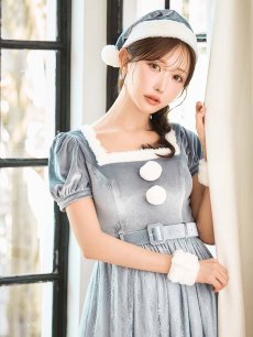 画像11: SALE!【サンタコス 5点セット】【S-Mサイズ/2カラー】ベロアワンピースサンタ[OF01] (11)