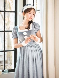 画像14: SALE!【サンタコス 5点セット】【S-Mサイズ/2カラー】ベロアワンピースサンタ[OF01] (14)