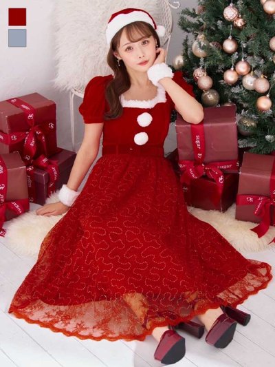 リボンキャミオフショルフリルサンタコスプレ