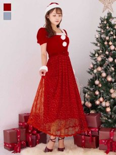 画像4: SALE!【サンタコス 5点セット】【S-Mサイズ/2カラー】ベロアワンピースサンタ[OF01] (4)