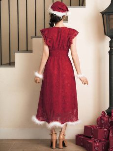 画像13: SALE!【即日発送！】【サンタコス 4点セット】【S-Lサイズ/1カラー】フラワーレースワンピースサンタ[OF01] (13)