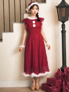 画像4: SALE!【即日発送！】【サンタコス 4点セット】【S-Lサイズ/1カラー】フラワーレースワンピースサンタ[OF01] (4)