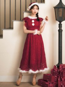 画像6: SALE!【即日発送！】【サンタコス 4点セット】【S-Lサイズ/1カラー】フラワーレースワンピースサンタ[OF01] (6)