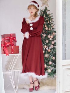 画像2: 【即日発送】【サンタコス 3点セット】【S-Lサイズ/1カラー】バックリボンフレアワンピースサンタコスプレ[OF01] (2)