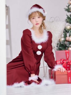 画像3: 【即日発送】【サンタコス 3点セット】【S-Lサイズ/1カラー】バックリボンフレアワンピースサンタコスプレ[OF01] (3)