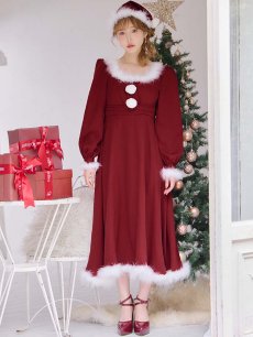 画像7: 【即日発送】【サンタコス 3点セット】【S-Lサイズ/1カラー】バックリボンフレアワンピースサンタコスプレ[OF01] (7)