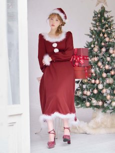 画像8: 【即日発送】【サンタコス 3点セット】【S-Lサイズ/1カラー】バックリボンフレアワンピースサンタコスプレ[OF01] (8)