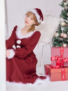 画像12: 【即日発送】【サンタコス 3点セット】【S-Lサイズ/1カラー】バックリボンフレアワンピースサンタコスプレ[OF01] (12)