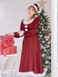 画像15: 【即日発送】【サンタコス 3点セット】【S-Lサイズ/1カラー】バックリボンフレアワンピースサンタコスプレ[OF01] (15)