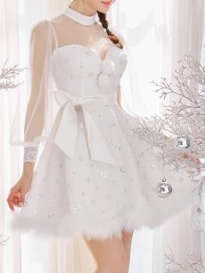 画像17: 【即日発送！】【サンタコス 4点セット】【XS-XLサイズ/2カラー】チュールロングスリーブハイネックサンタ[OF04] (17)