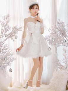 画像3: 【即日発送！】【サンタコス 4点セット】【XS-XLサイズ/2カラー】チュールロングスリーブハイネックサンタ[OF04] (3)